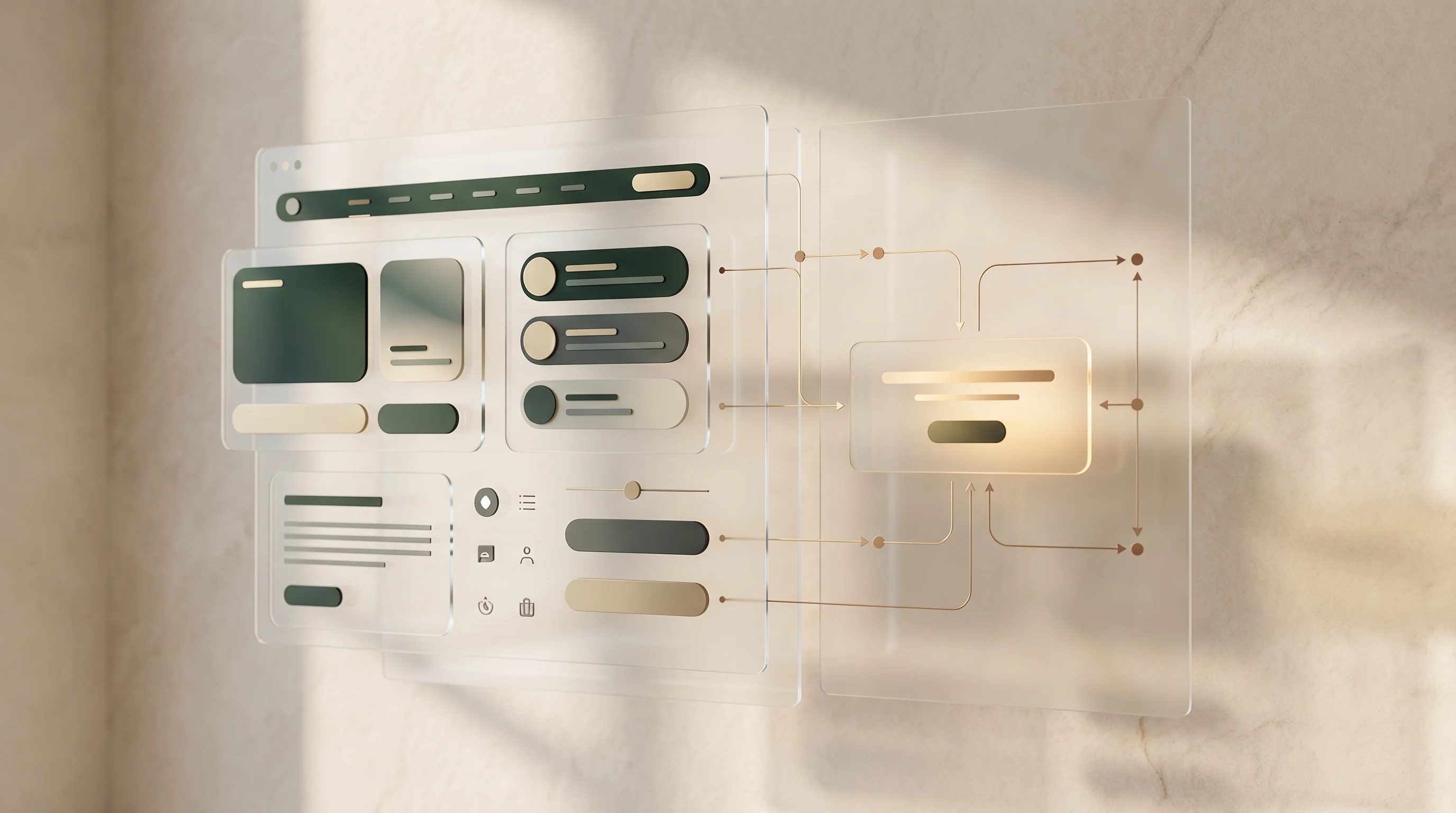 Абстрактная стеклянная композиция интерфейса и UX-схемы сайта